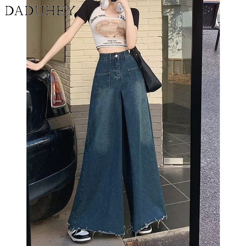 Ảnh Quần jeans DADUHEY viền thô ống rộng phong cách Hàn Quốc cổ điển cao cấp size lớn 2