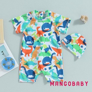 Mgg-kid Bé Trai Bơi Romper Đi Biển Mùa Hè Đồ Bơi Tay Ngắn Cổ Tròn Hoạt Hình Khủng Long In Đồ Bơi Quần Short Nắp