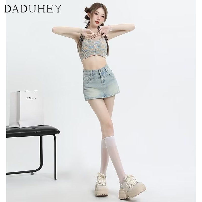Ảnh Chân váy denim DADUHEY lưng cao dáng chữ A thời trang retro phong cách Hàn Quốc cho nữ 3