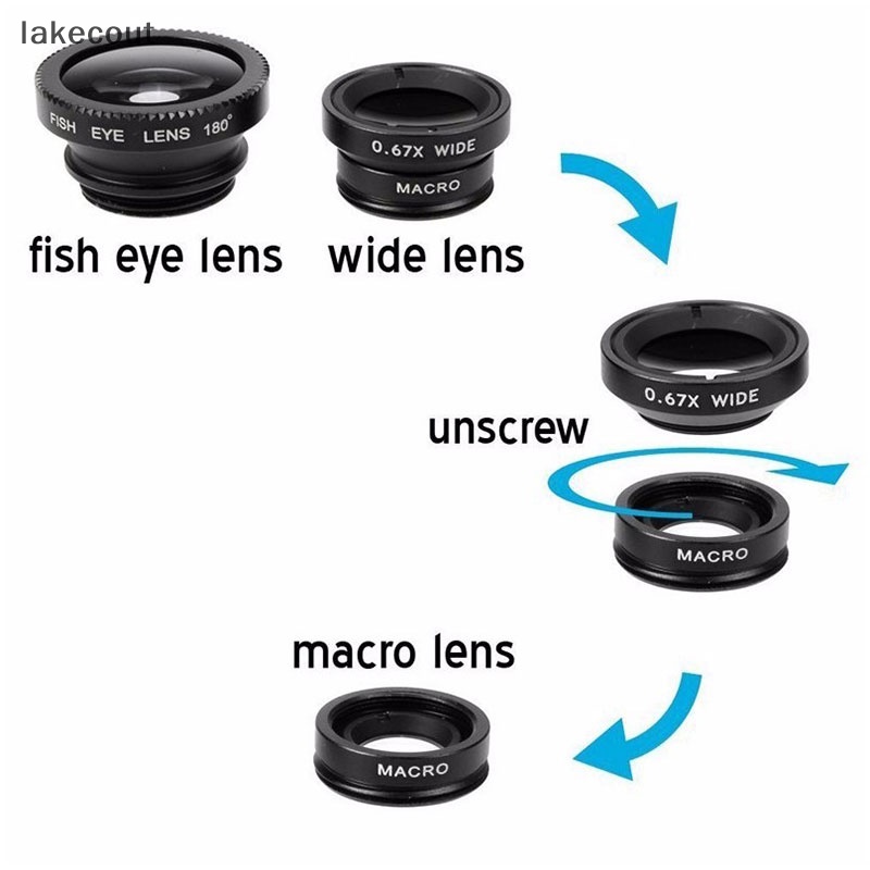 Thấu Kính Mắt Cá + Góc Rộng + Macro 3 Trong 1 Cho Điện Thoại