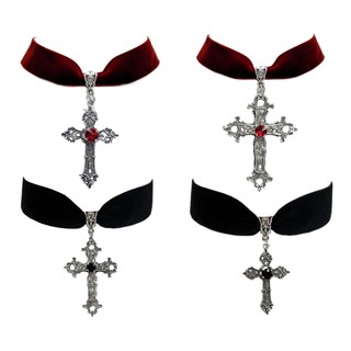 Kra Hợp Kim Chữ Thập Mặt Dây Chuyền Choker Halloween Thánh Giá Mặt Dây Chuyền Vòng Cổ Độc Đáo Nhung Đen Dây Xích Đảng Sinh Nhật Xương Đòn Ch