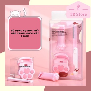 Bộ 3 dụng cụ trang điểm mắt Mailian hồng họa tiết tay mèo