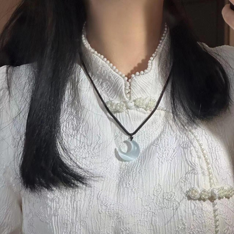 Coo Vòng Cổ choker Dây Đen Mặt Trăng Khuyết Đính Đá Pha Lê Có Thể Điều Chỉnh
