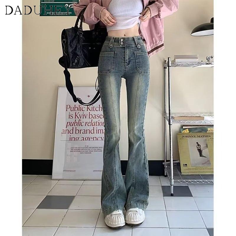 Ảnh DaDuHey New American Ins High Street Retro Washed Micro Flared Jeans Niche High Waist Wide Leg Pants Trousers 3