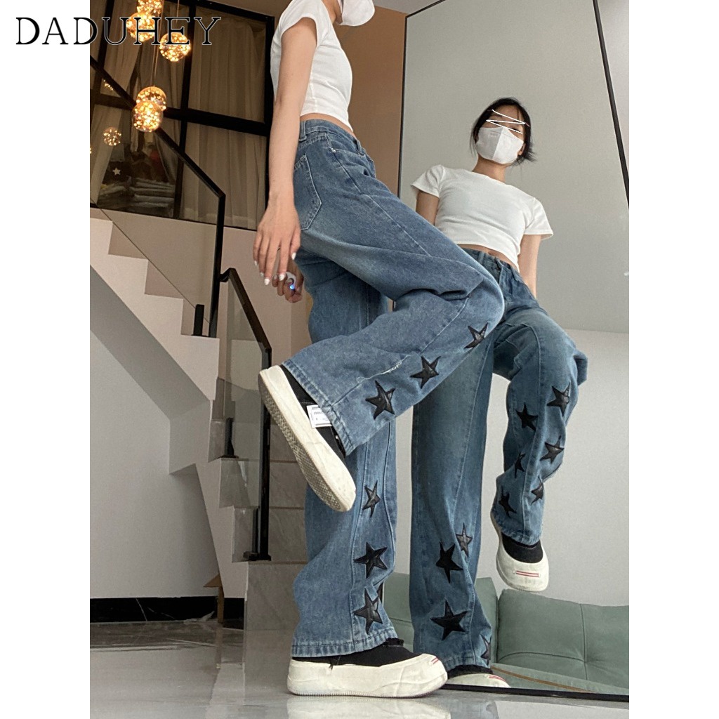 Ảnh DaDuHey New American Style Ins Street Jeans WOMEN'S Retro Loose High Waist Wide Leg Pants Large Size Trousers 4