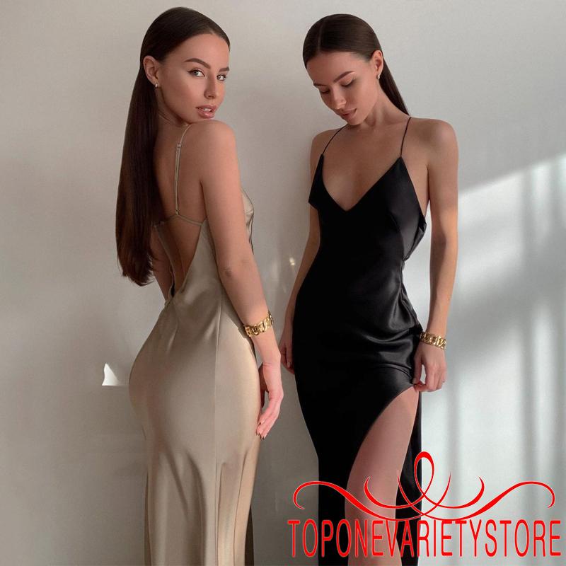 Topone-nữ Vintage Gợi Cảm Chia Đầm Cổ Chữ V Đầm Maxi Mùa Hè Dạ Hội Câu Lạc Bộ Váy Thanh Lịch