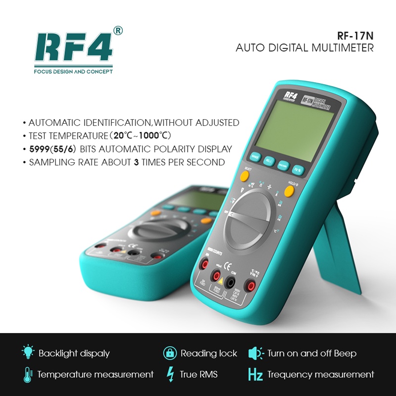 RF4 RF-17N Đồng hồ vạn năng đa chức năng Digita Tự động kiểm tra nhiệt độ Transistor Tester Eser Kẹp Đồng hồ vạn năng