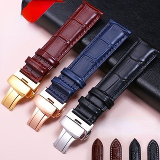 Dây Đeo Đồng Hồ Bằng Da 20mm 22mm Khóa Bấm Màu Vàng Hồng / Đen / Nâu 18 / 19 / 24mm Thời Trang Công Sở Cho Nam Và Nữ