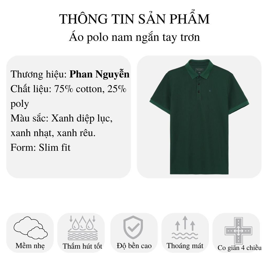 Mô tả Áo polo nam trơn cộc tay cao cấp Phan Nguyễn màu sắc basic, dễ phối, form ôm thoải mái APC.202-204 - 1