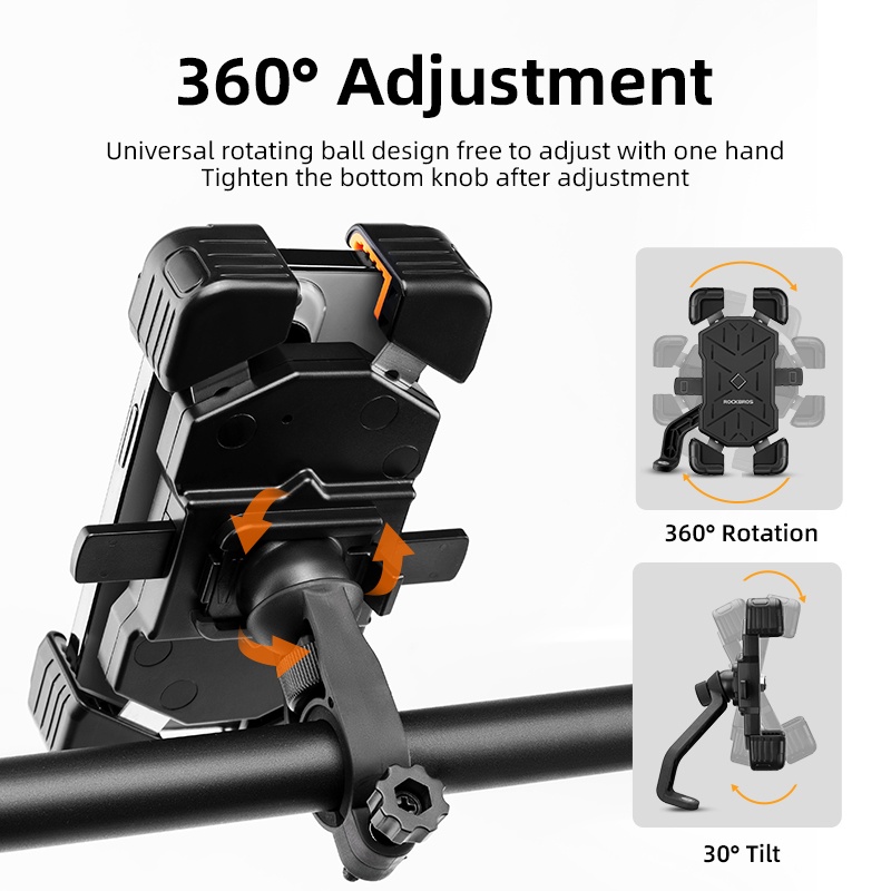 Giá đỡ điện thoại xe đạp ROCKBROS, Giá đỡ điện thoại xe đạp đa năng xoay 360 độ, Giá đỡ điện thoại di động 4,5-7,2 inch có giá đỡ xe máy chống sốc