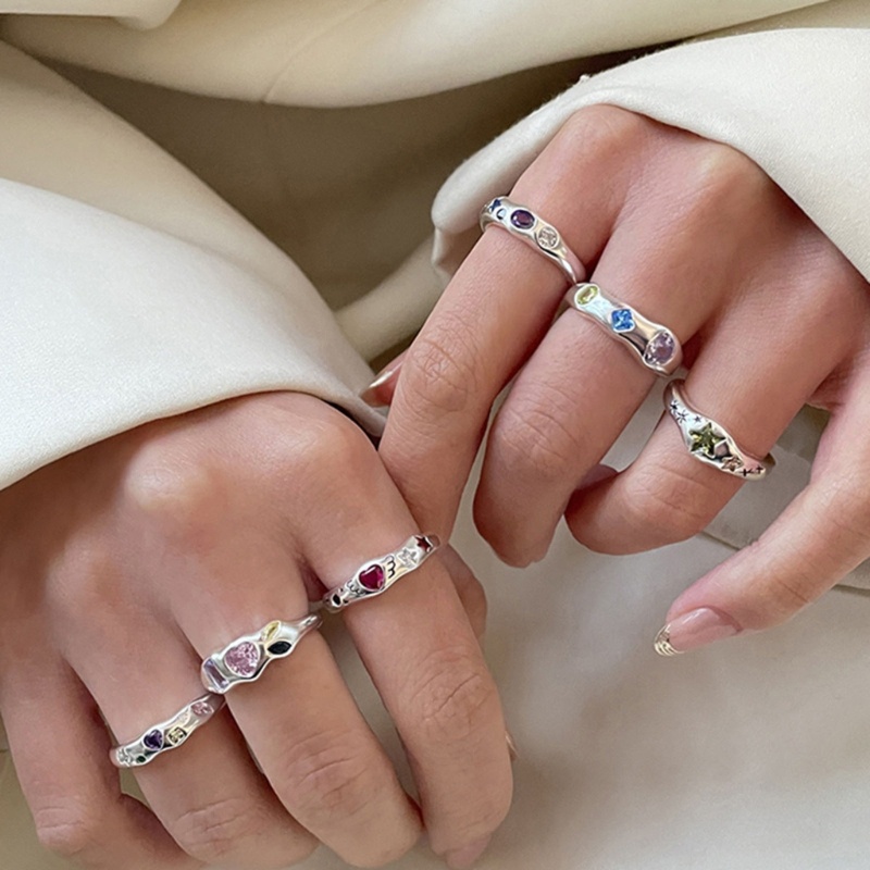 Nhẫn Hở Mạ Vàng / Bạc Y2K Đính Đá Zircon Có Thể Điều Chỉnh Kích Thước