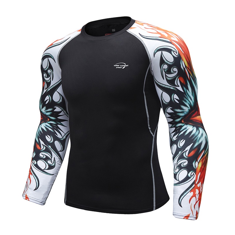 Áo Thun Thể Thao Tay Dài UPF 50 + BJJ Jiu Jitsu Rashguard Phong Cách Punk Cho Nam