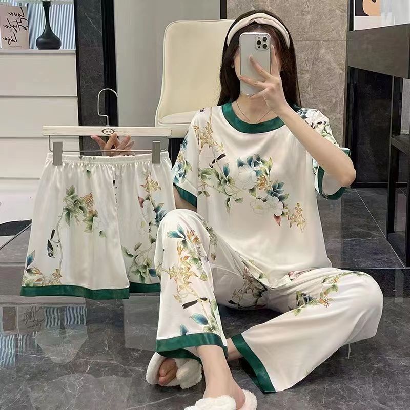 Váy 2 dây Bộ Đồ Ngủ Ba Món Bằng Lụa Sữa In Hoạt Hình Dễ Thương Dành Cho Bạn Nữ [Lff0704]