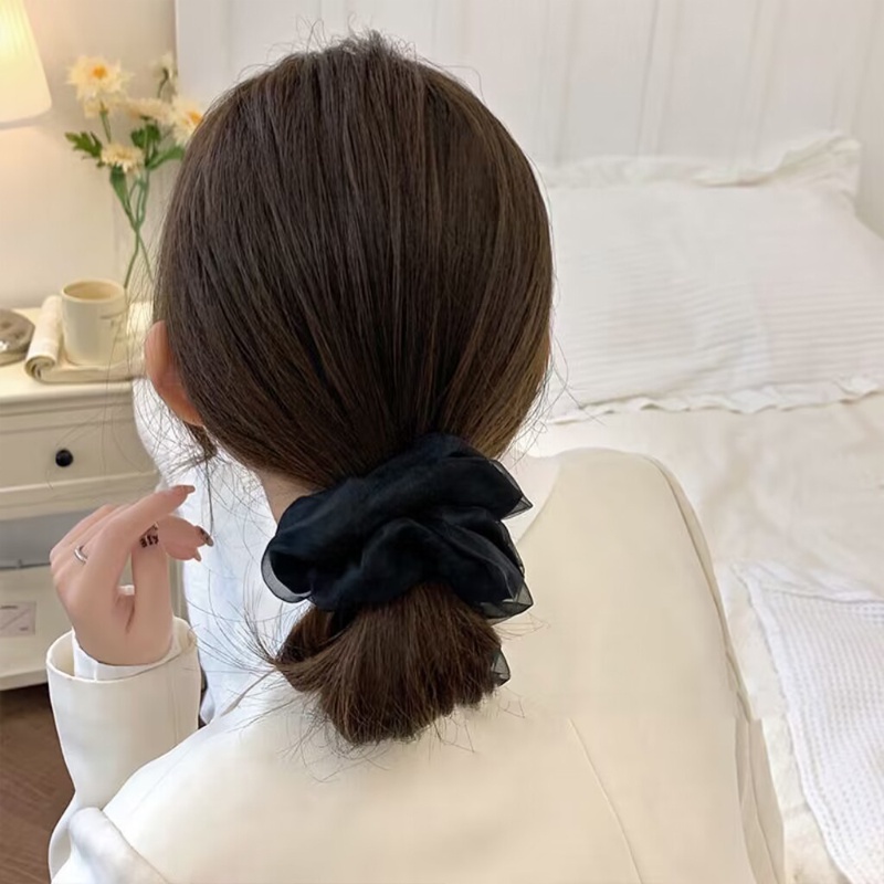 Dây Cột Tóc Lưới Lớn Màu Trơn Đơn Giản Phong Cách Pháp Cổ Điển