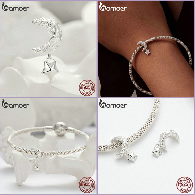 Bamoer Hạt Xỏ Lỗ Bằng Bạc 925 Họa Tiết Hoa Và Mây Dùng Để Làm Đồ Trang Sức