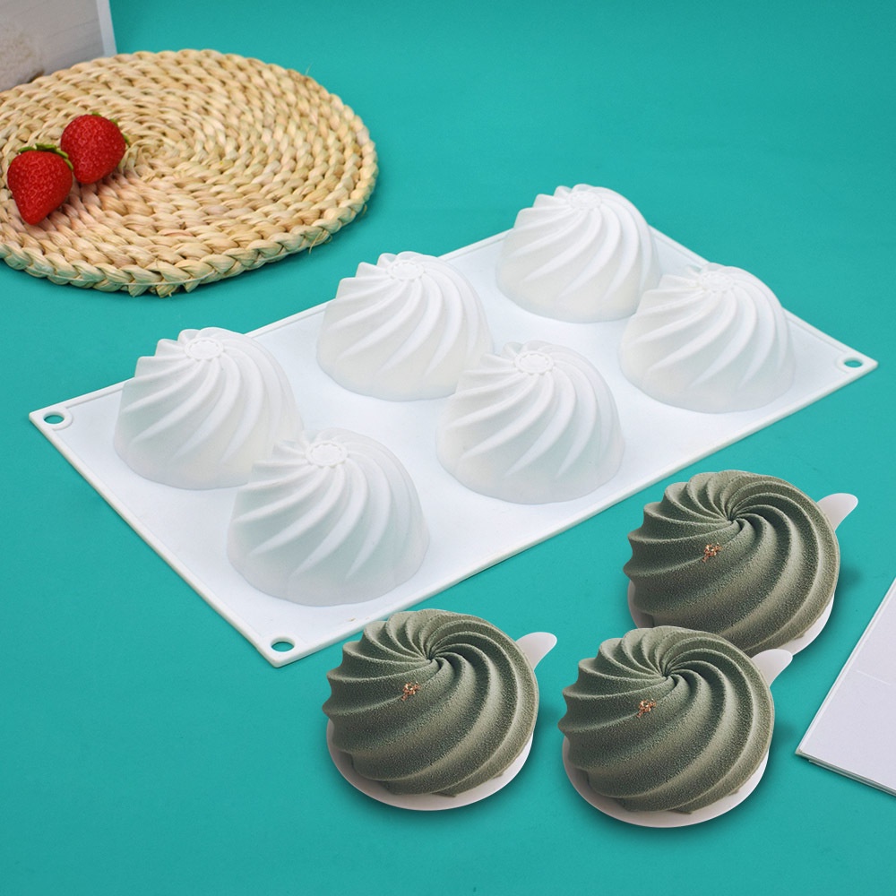 Khuôn silicone 6 Ngăn Tạo Hình Xoắn Ốc Cho Kẹo Đường / Socola / Thạch Rau Câu