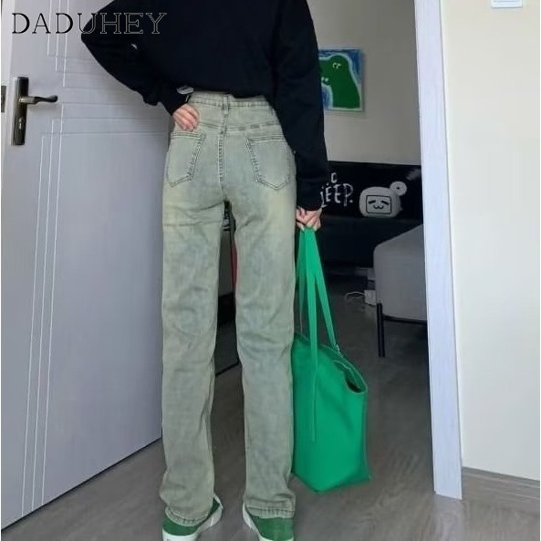 Ảnh Quần jean dài DADUHEY ống đứng lưng cao màu vàng bùn phong cách retro đường phố Mỹ mới cho nữ 4
