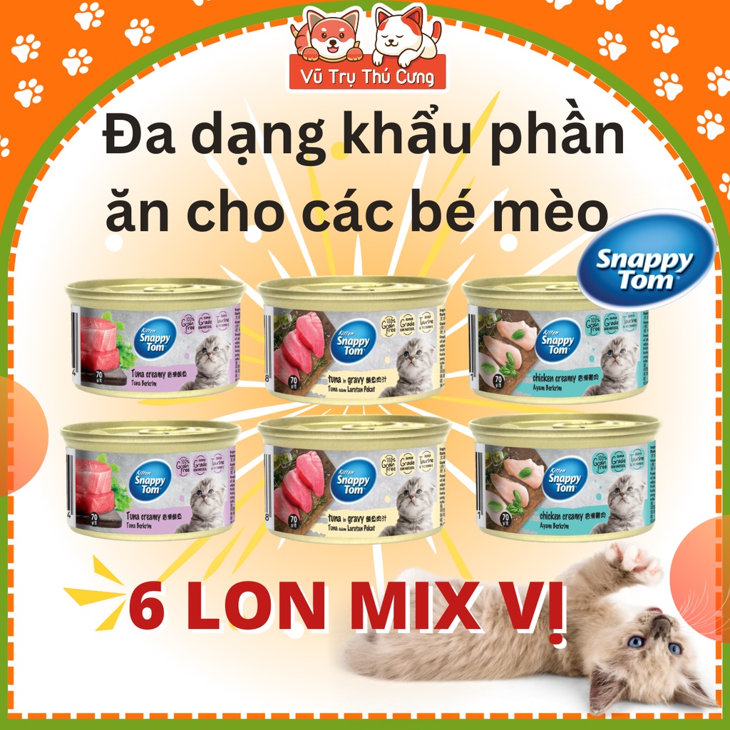 Combo 6 lon Pate Snappy Tom Kitten dành cho Mèo Con Creamy 70g