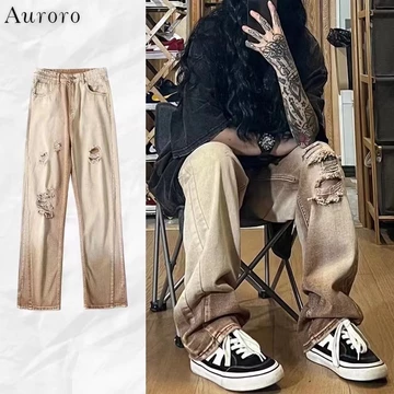 Phong Cách Hàn Quốc Thời Trang Nam hip hop Quần Jean retro Quần Jean Đôi Lỗ unisex Quần Jean Nam Thời Trang Đơn Giản Quần Jean Khá Mỏng