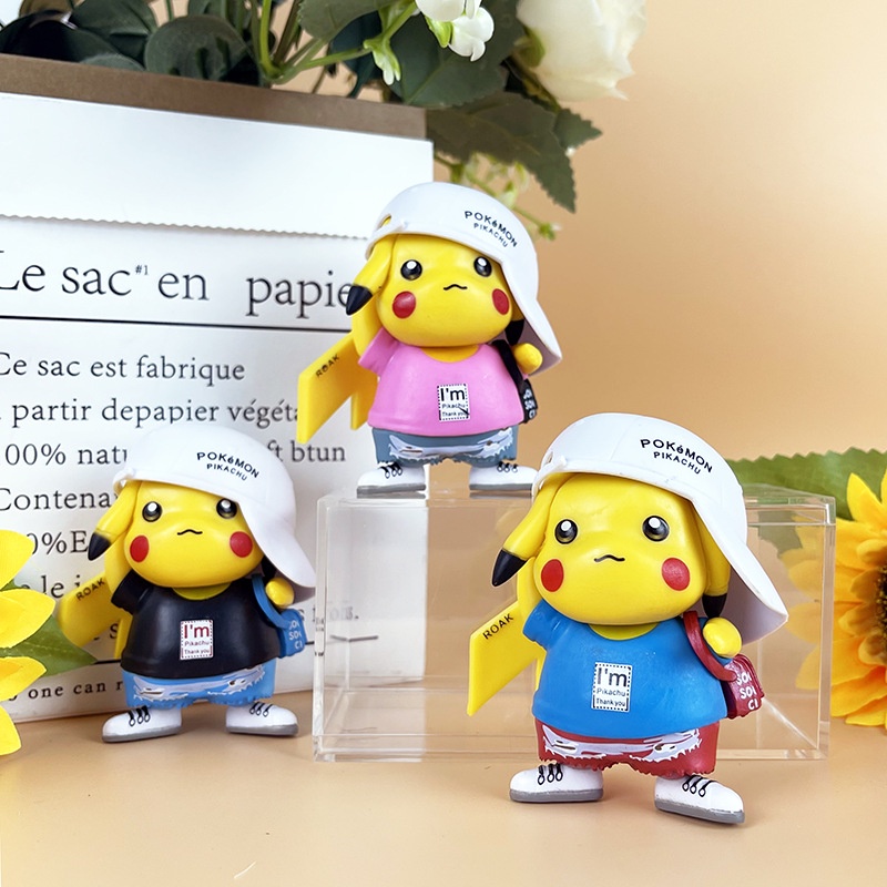8 cm pokemon anime figma kawaii pikachu đội mũ hành động hình búp bê ...