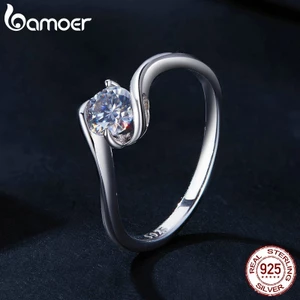 Bamoer Nhẫn Bạc 925 VVS1 D Màu 0.5 Carat Moissanite Chính Hãng 100% MSR040-6