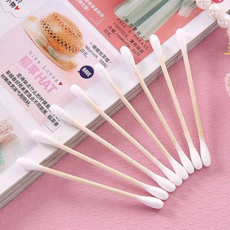 100 bông ráy tai thân gỗ khử trùng 2 đầu thân thiện với môi trường