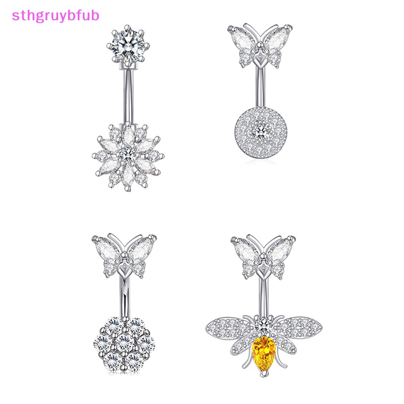 Sthb thời trang ong thắt lưng vòng thép không gỉ pha lê zircon rốn nhẫn hoa dành cho nữ trang sức cơ thể gợi cảm vn