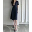 Suxi Phong Cách Hàn Quốc Cổ Chữ V Ôm Vừa V Phối Thắt Lưng Midi Đầm Dài Vừa Tay Ngắn