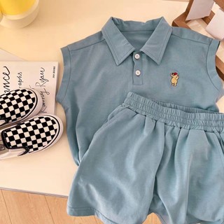 Quần áo mùa hè cho bé trai bé gái Áo sơ mi Cotton nguyên chất Quần short không tay hai mảnh Bộ đồ Fashon không tay cho trẻ em