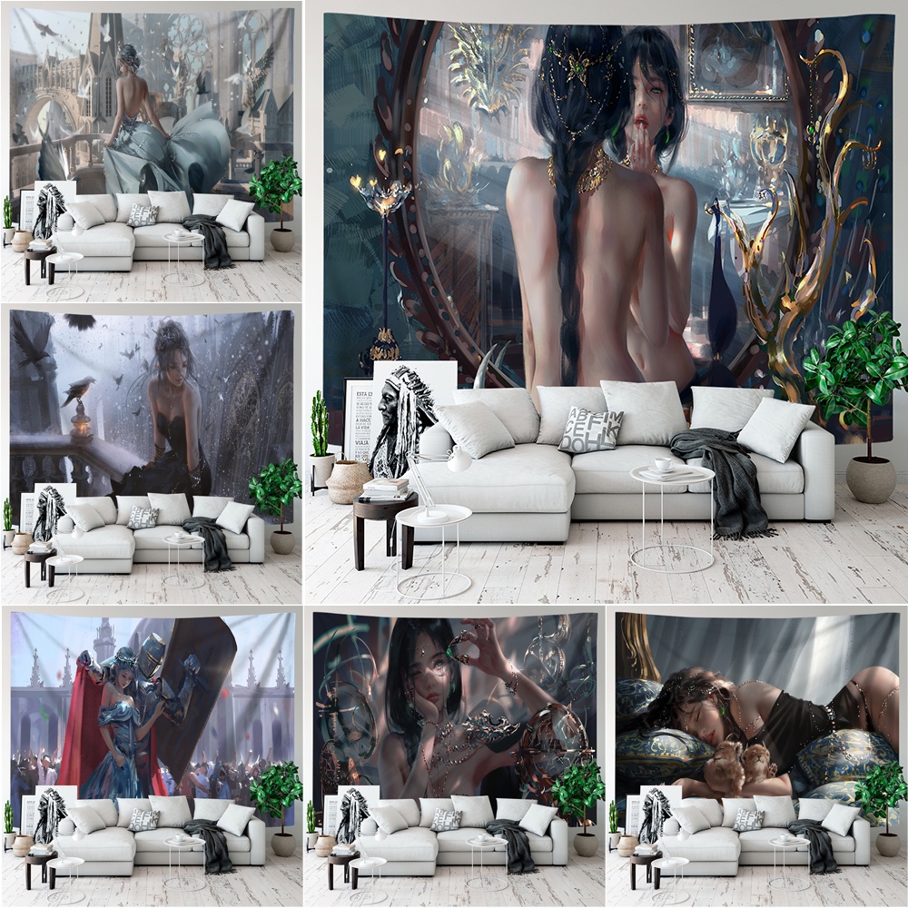 Thảm Treo Tường Trang Trí Phòng Ngủ Bằng Polyester In Hình Cô Gái Anime Ghostblade & Yan Haiqin & Aeolian