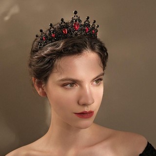 GUADALUPE1 Baroque Pha Lê Tiara Đồ Trang Trí Tóc Cô Gái Thanh Lịch Trang Sức Tóc Hàn Quốc Băng Đô Hợp Kim Đen Kim Cương Giả Vương Miện