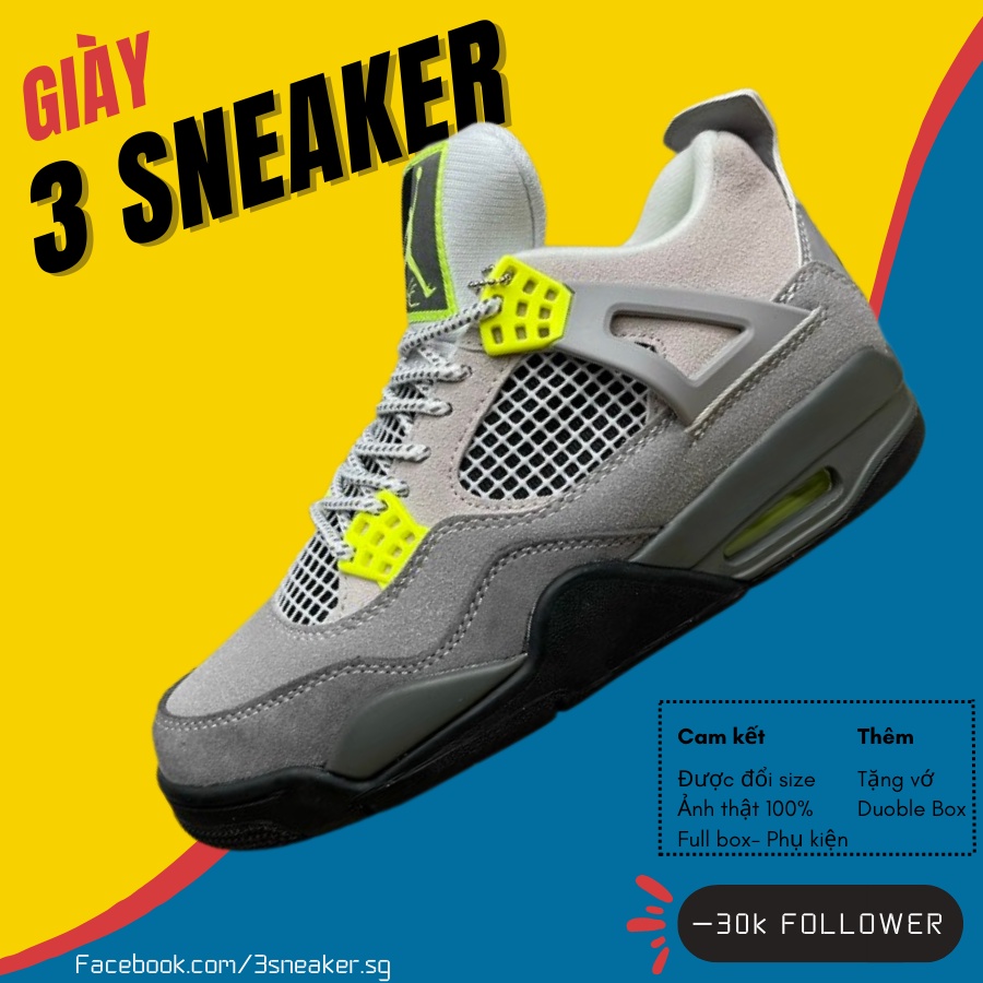 Giày Jordan 4 Retro SE 95 Neon, JD4 Xám Đen Neon Cao Cấp - 3 Sneaker ...