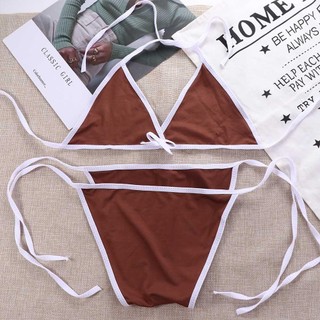 DELMERHOME Bikini Bộ Nữ Gợi Cảm Push-up Áo Ngực Dây Đeo Cổ Màu Trơn Đồ Bơi Nữ