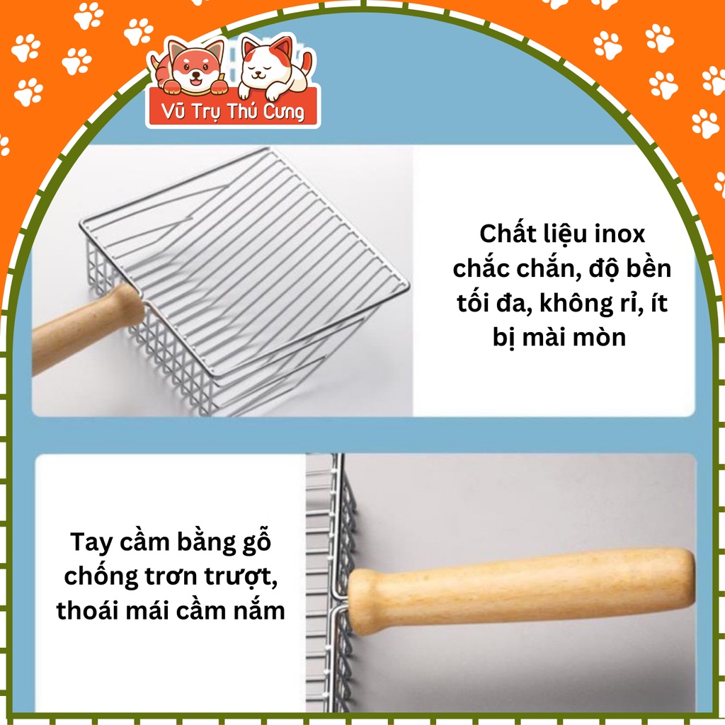 Xẻng xúc cát cho mèo size lớn, chất liệu inox chắc chắn