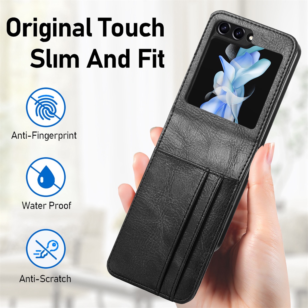 Da Pu Có Đựng Thẻ Ốp Lưng Điện Thoại Samsung Galaxy Z Flip 5 4 6 Flip5 Flip4 Flip6 5G Vỏ Bảo Vệ Mùa Thu