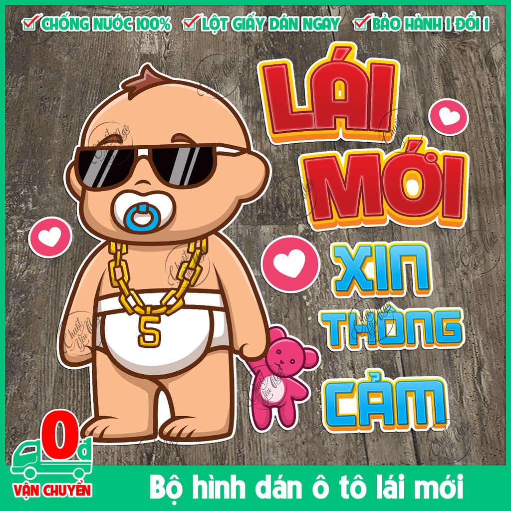 Bộ tem decal dán xe BABY LÁI mới xin thông cảm ngộ nghĩnh dễ thương ...