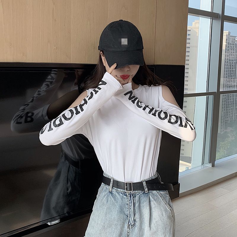 Milyfashion Y2K Street Hollow Off-the-Shoulder Dài Tay Áo Thun Nữ Skinny