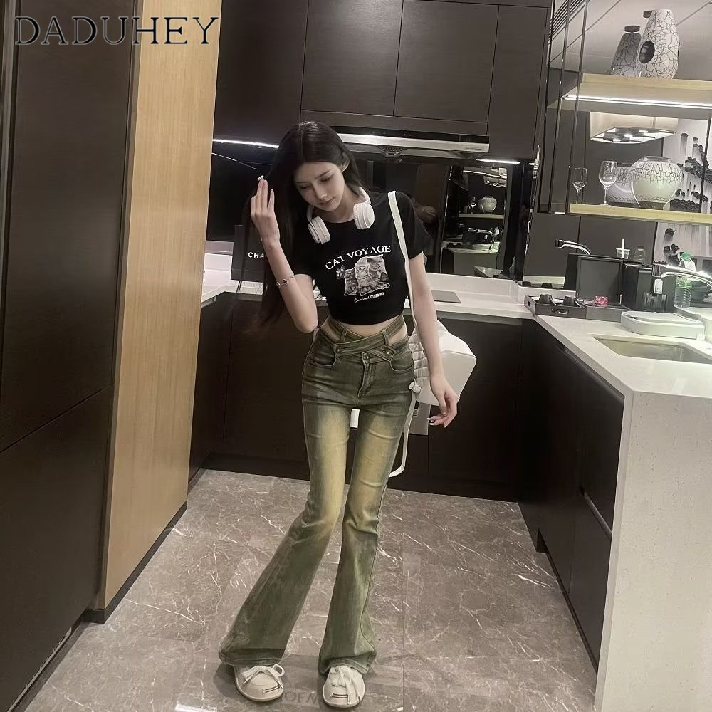 Ảnh Quần jeans DADUHEY ống rộng lưng cao co giãn phong cách đường phố Mỹ thời trang size lớn 2