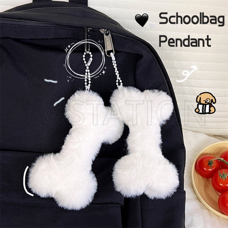 Mặt dây chuyền xương chó con sang trọng màu trắng / búp bê nhỏ dễ thương sáng tạo cho cặp đôi & túi & chìa khóa ô tô / bé gái kawaii búp bê sang trọng mềm mại túi đi học treo đồ trang trí / phụ kiện trang trí móc khóa