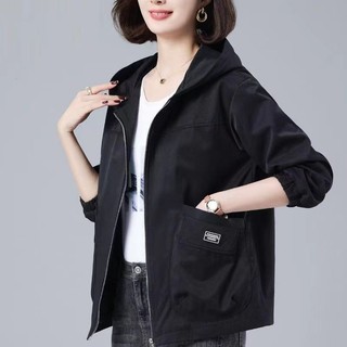 Mother jacket women spring autumn new style size large loose casual all-match hoodie jacket middle-aged elderly short windbreake