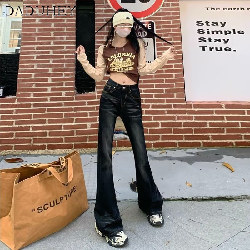 Ảnh DaDuHey New American Ins High Street Washed Micro Flared Pants Niche High Waist Wide Leg Pants Trousers 2