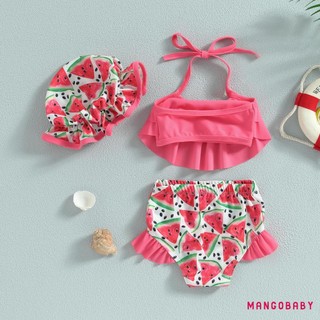 Mgg-kid Girl Bikini Đồ Bơi, Áo Vest Cổ Treo Không Tay Đi Biển Bể Bơi Quần Short Đồ Bơi Có Mũ