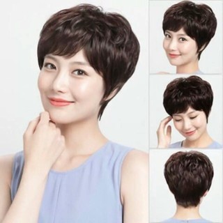 Bộ Tóc Giả Nguyên Đầu Trung Niên Ngắn Xoăn Nhẹ TN01 HaminStore