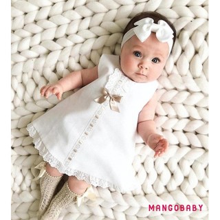 Bộ quần áo mùa hè MGG-Baby Girls, Váy công chúa xếp nếp ren không tay + Băng đô nơ co giãn