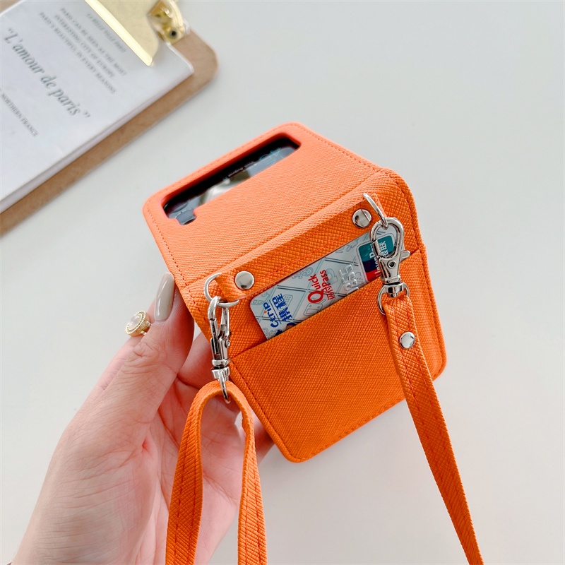Ốp Điện Thoại Da Gập Có Ngăn Đựng Thẻ + Dây Đeo Chéo Thời Trang Cho samsung Galaxy z flip 4 z flip 3 5G z flip 4 3