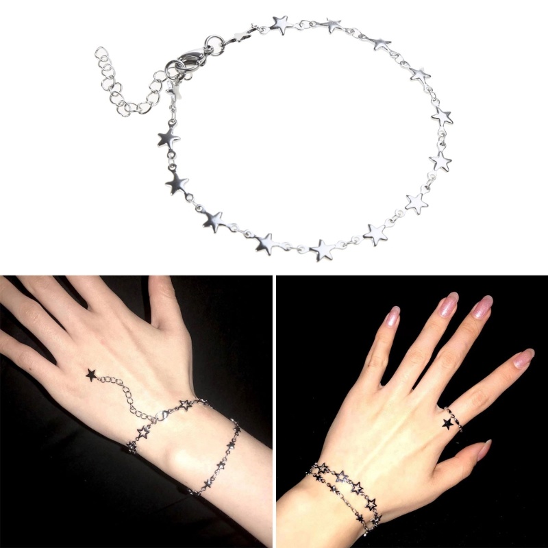 Dasbsug Ngôi Sao Năm Cánh Charm Dây Chuyền Vòng Tay Hip Hop Cặp Đôi Vòng Tay Thời Trang Lắc Tay Trang Sức Liên Kết Dây Chuyền Vòng Tay Quyến Rũ
