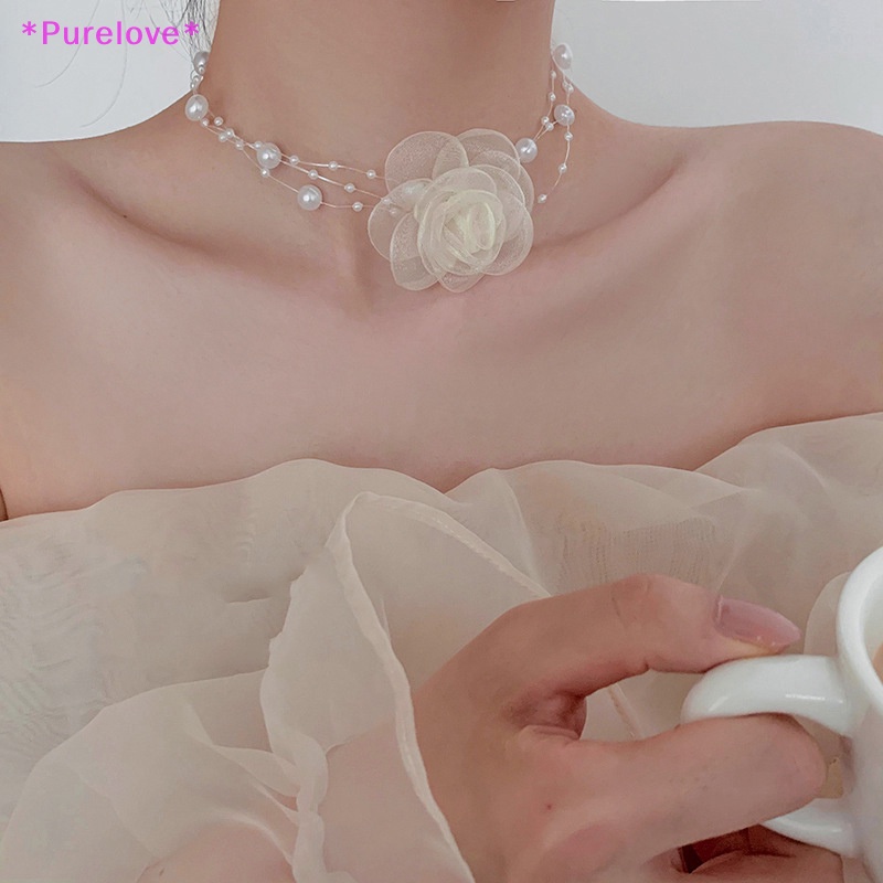 Vòng Cổ Choker Màu Trắng Đen Đính Hoa Và Ngọc Trai Lãng Mạn Thời Trang Mùa Hè Mới