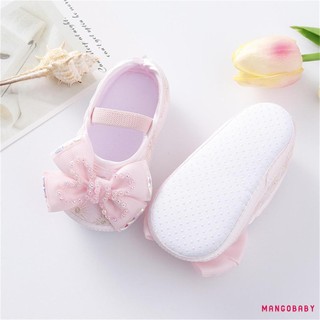 Mgg-baby Girls Mary Jane Flats Đính Hạt Nơ Công Chúa Giày Đi Bộ Và Băng Đô Cho Trẻ Sơ Sinh Tập Đi