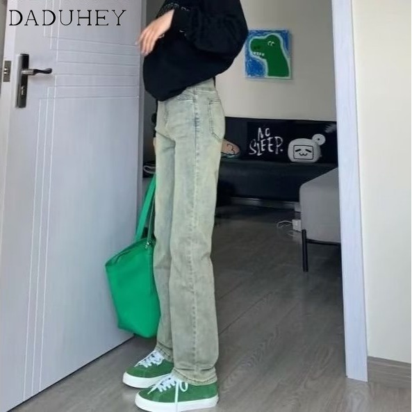Ảnh Quần jean dài DADUHEY ống đứng lưng cao màu vàng bùn phong cách retro đường phố Mỹ mới cho nữ 3