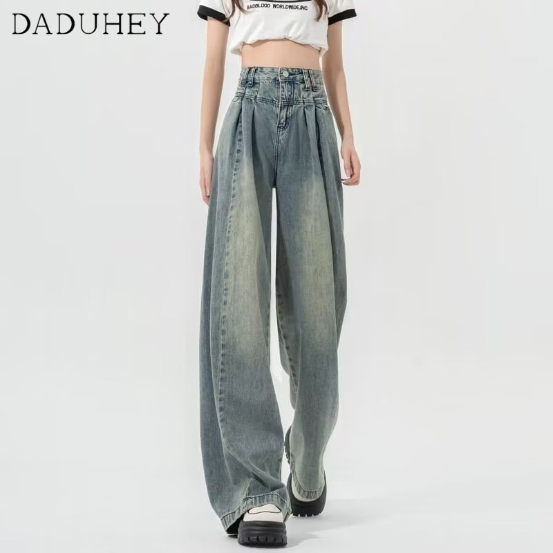 Ảnh Quần jean dài DADUHEY ống rộng thoải mái cạp cao vải mỏng giặt thời trang retro kiểu Mỹ cho nữ 3